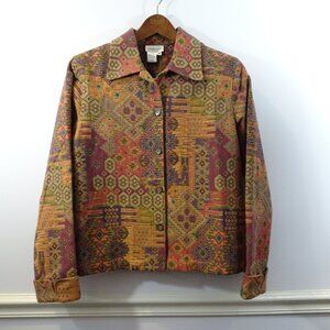 Coldwater Creek Tapestry Jacket Geometric Size M Boxy Boho Hippie Vintage